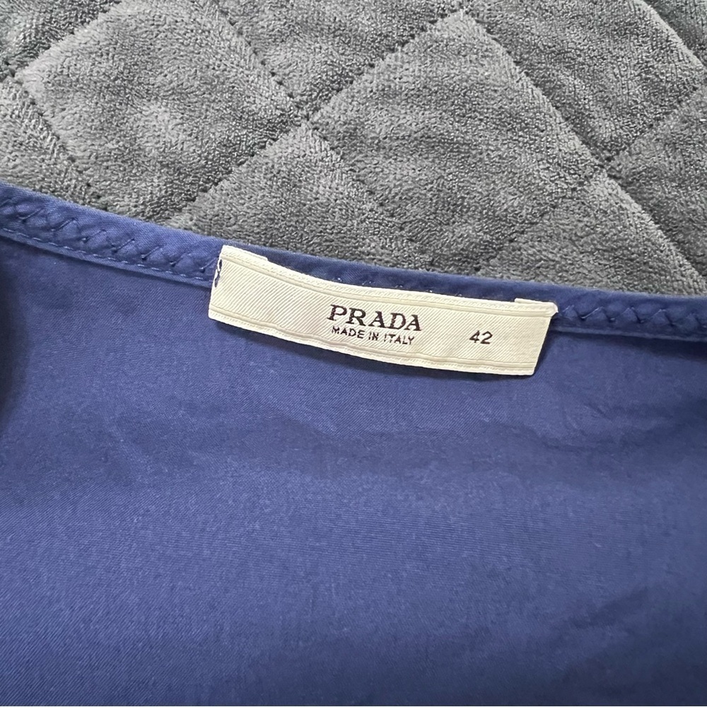 Prada Dress Women’s 42 10 Medium Vintage Ruched Waist Navy Blue Designer N - Picture 7 of 9